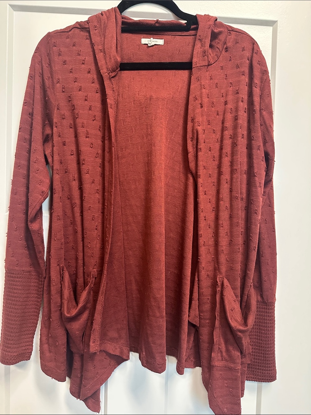 Open-Front Hooded Rust/burgundy Women's Sweater/knit material Cardigan